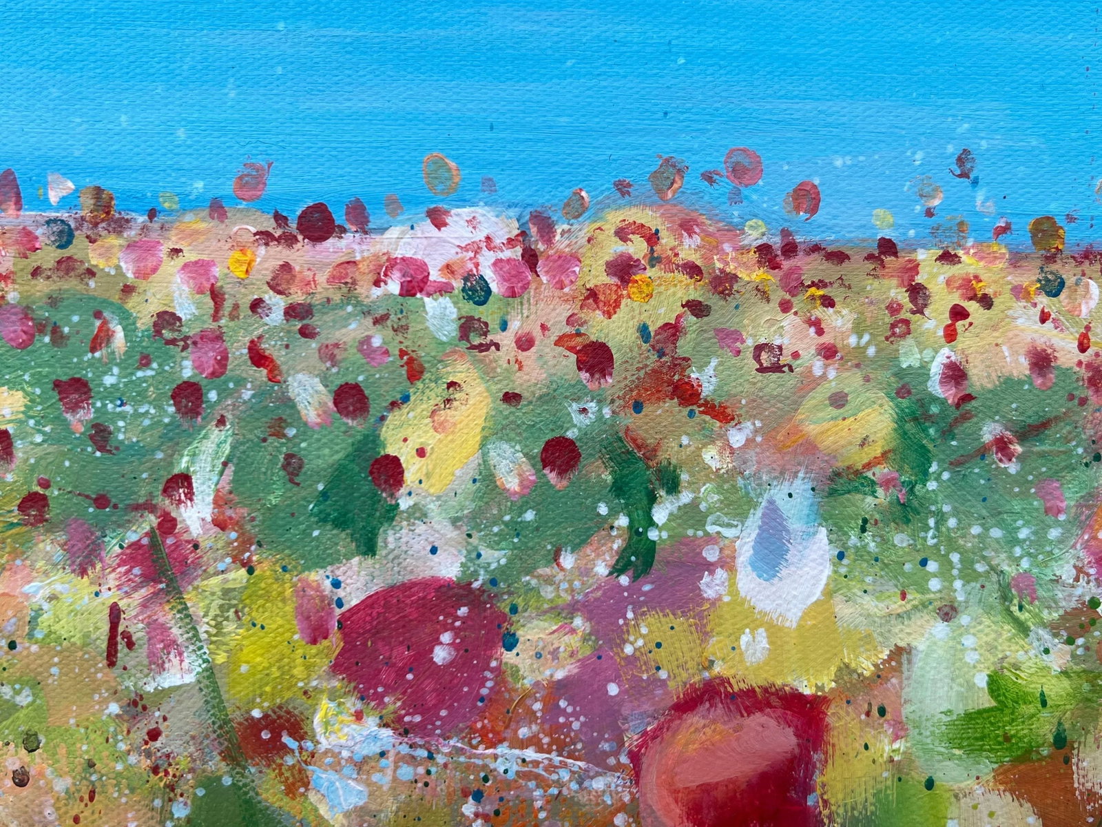 English Meadow Landscape With Wild Red Flowers by Contemporary British Artist - 8