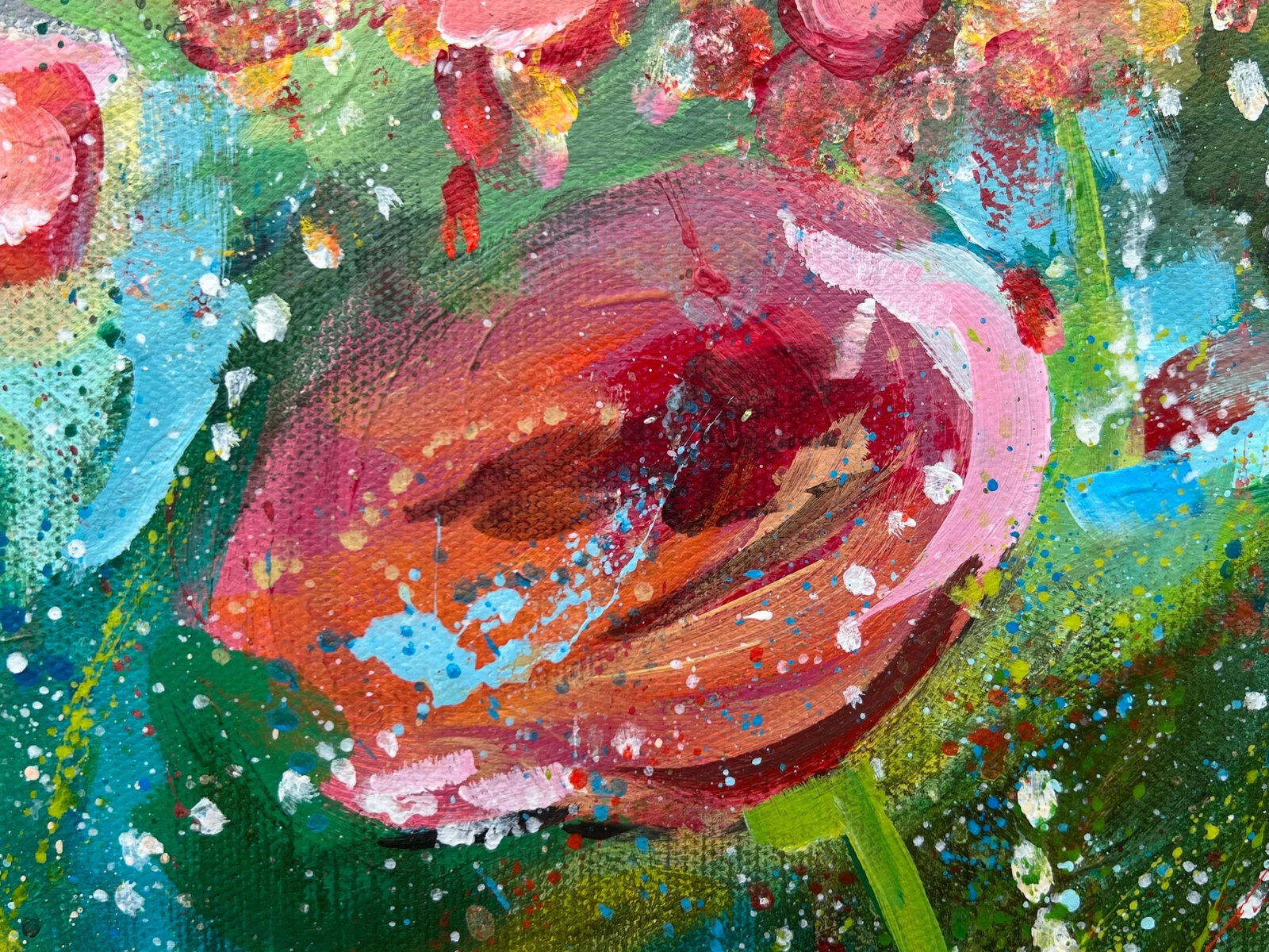 English Meadow Landscape With Wild Red Flowers by Contemporary British Artist - 9