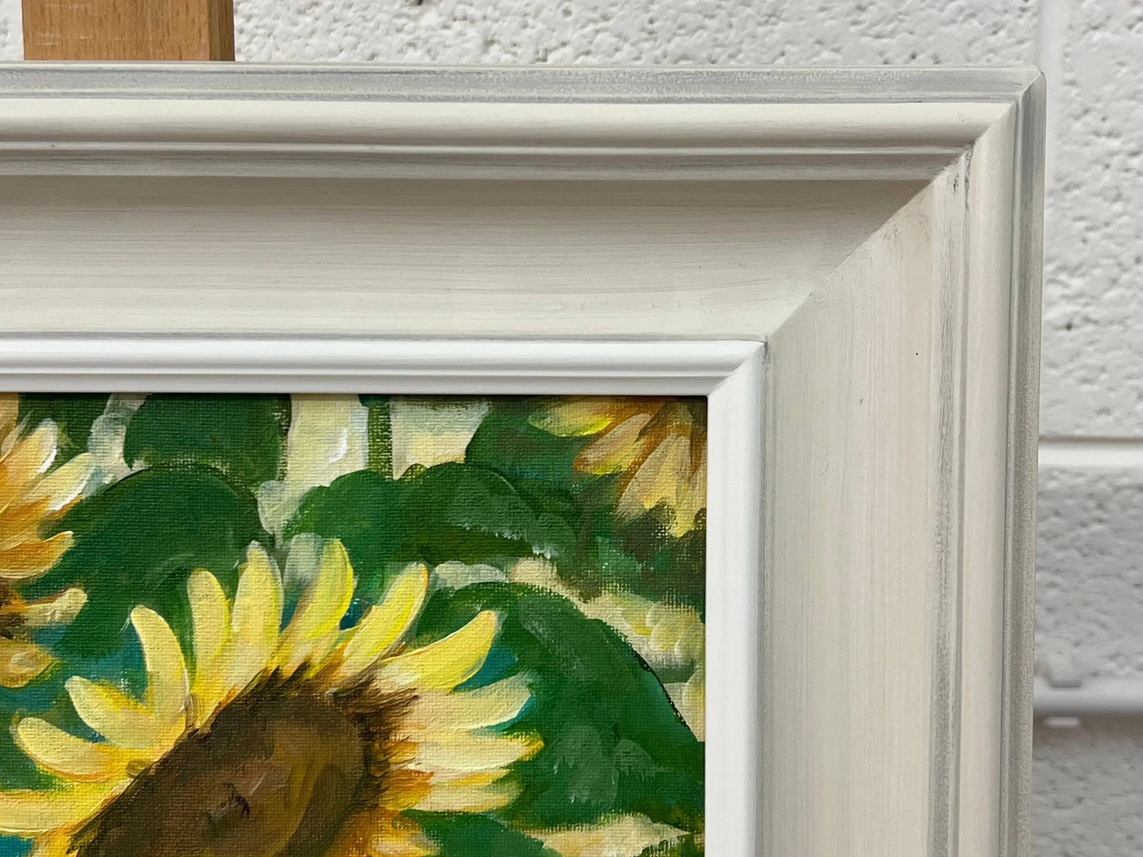 Angela Wakefield Golden Yellow Sunflowers Study on Green Background by Contemporary Artist, 2023 - 7