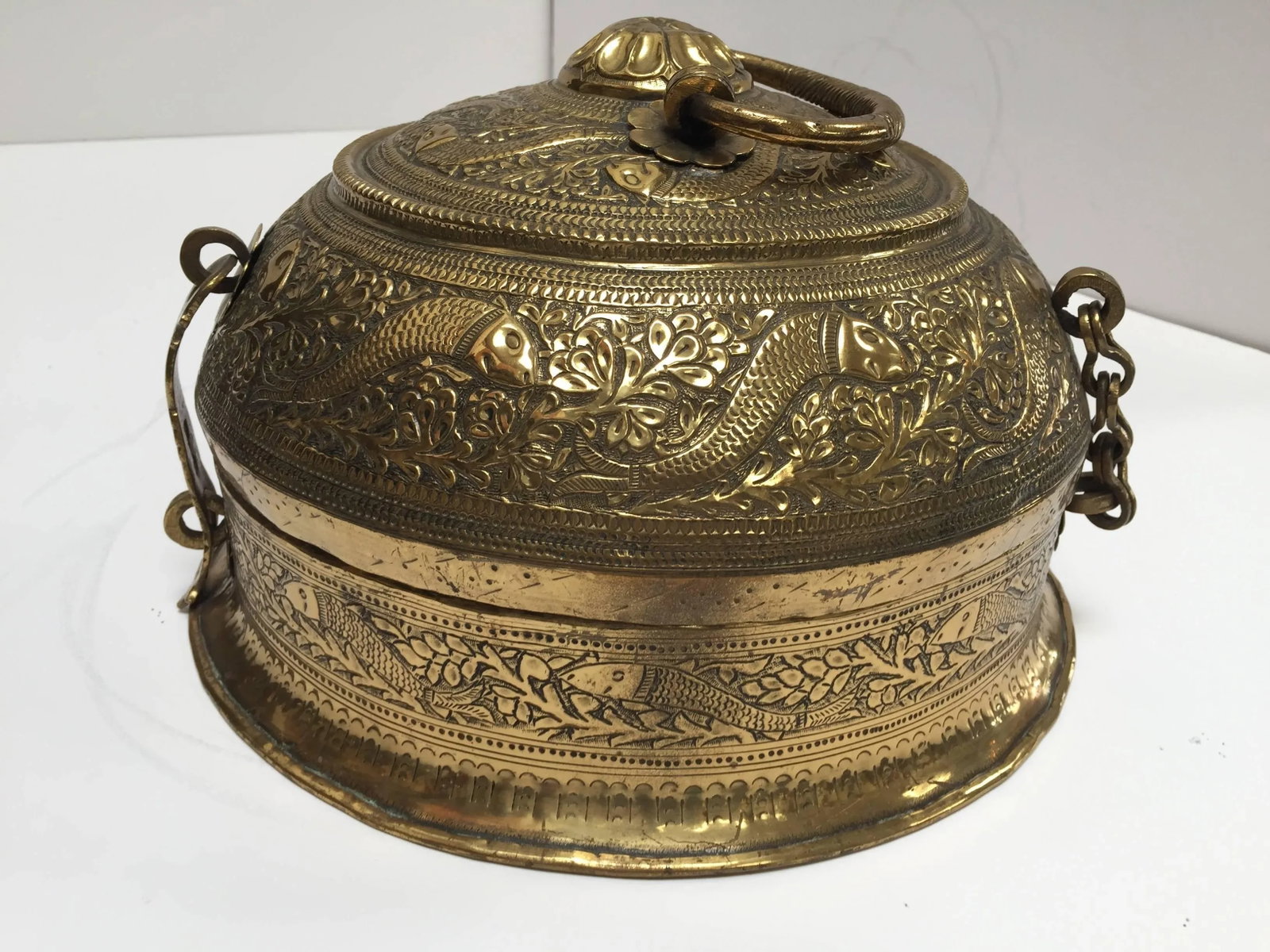 Mid 19th Century Decorative Large Round Anglo-Indian Brass Box Tea Caddy - 10