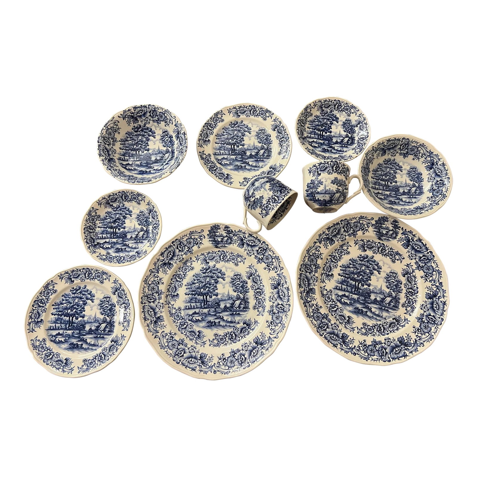 1980s Vintage Blue Country Scene by Myott Meakin Staffordshire Set- 10 Pieces (1 of 12)
