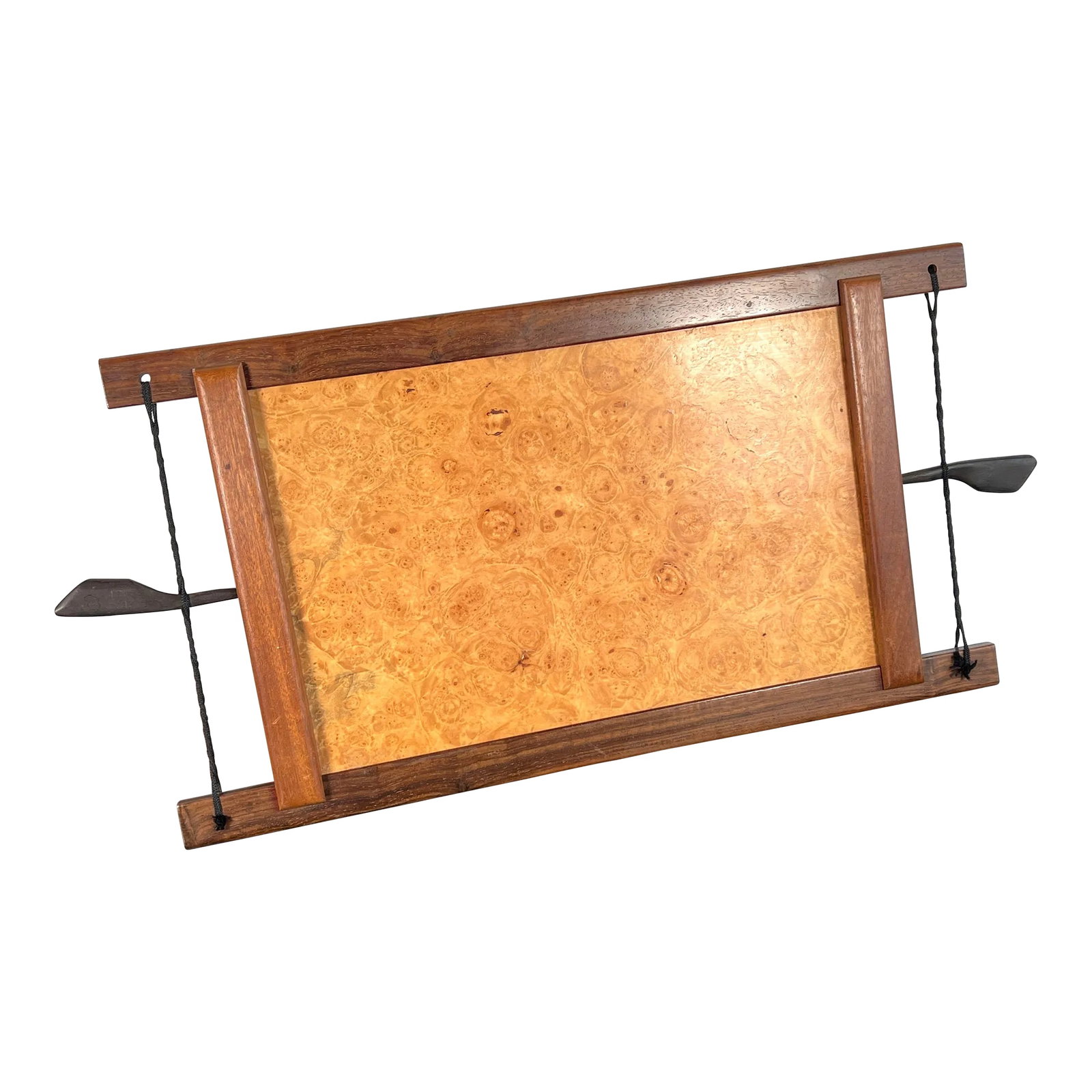Danish Modern Rare Woods Cocktail Serving Tray in Ebony, Teak, Rosewood & Burl: Super rare vintage danish modern style cocktail tray, crafted from a variety of rare woods including ebony, rosewood, teak and burl! Great design, it is unsigned, but very much in the manner of pieces
