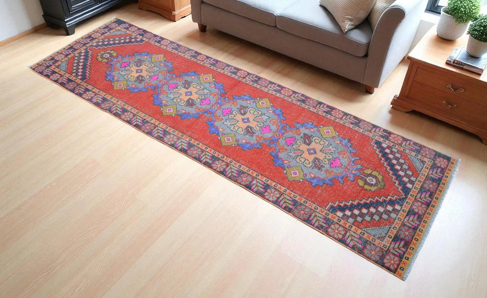 Distressed Oushak Runner Rug - Faded Colors Hallway 3' X 9'11"³ - 2