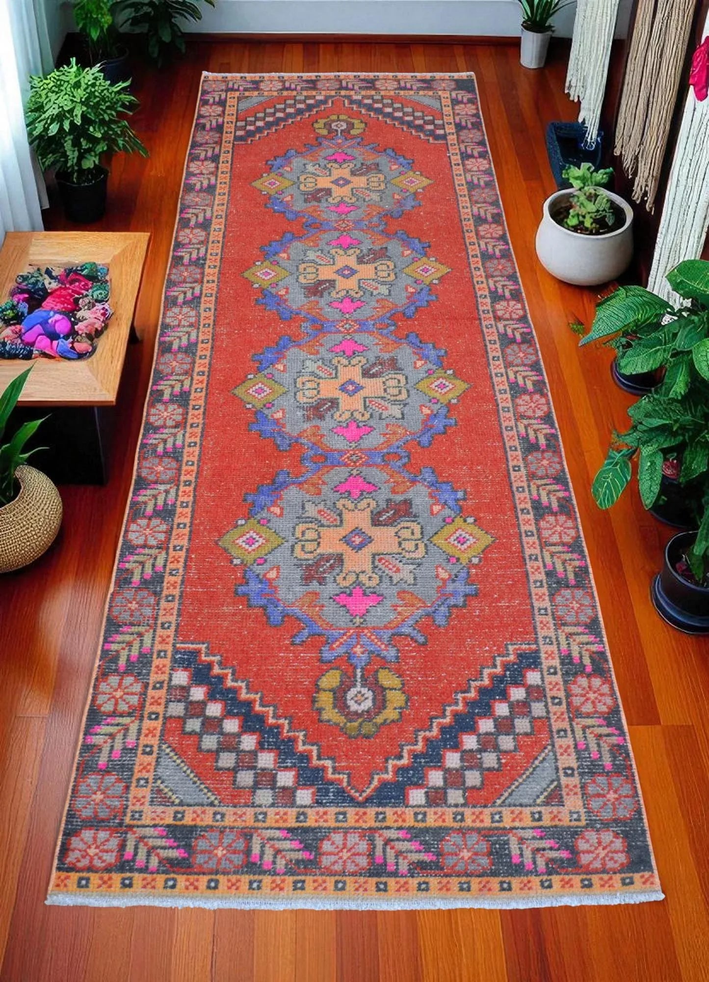 Distressed Oushak Runner Rug - Faded Colors Hallway 3' X 9'11"³ - 3