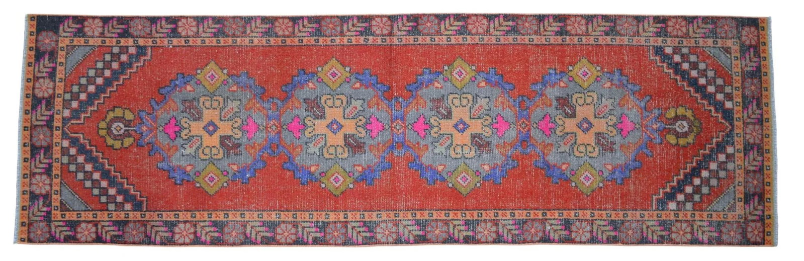 Distressed Oushak Runner Rug - Faded Colors Hallway 3' X 9'11"³ - 7