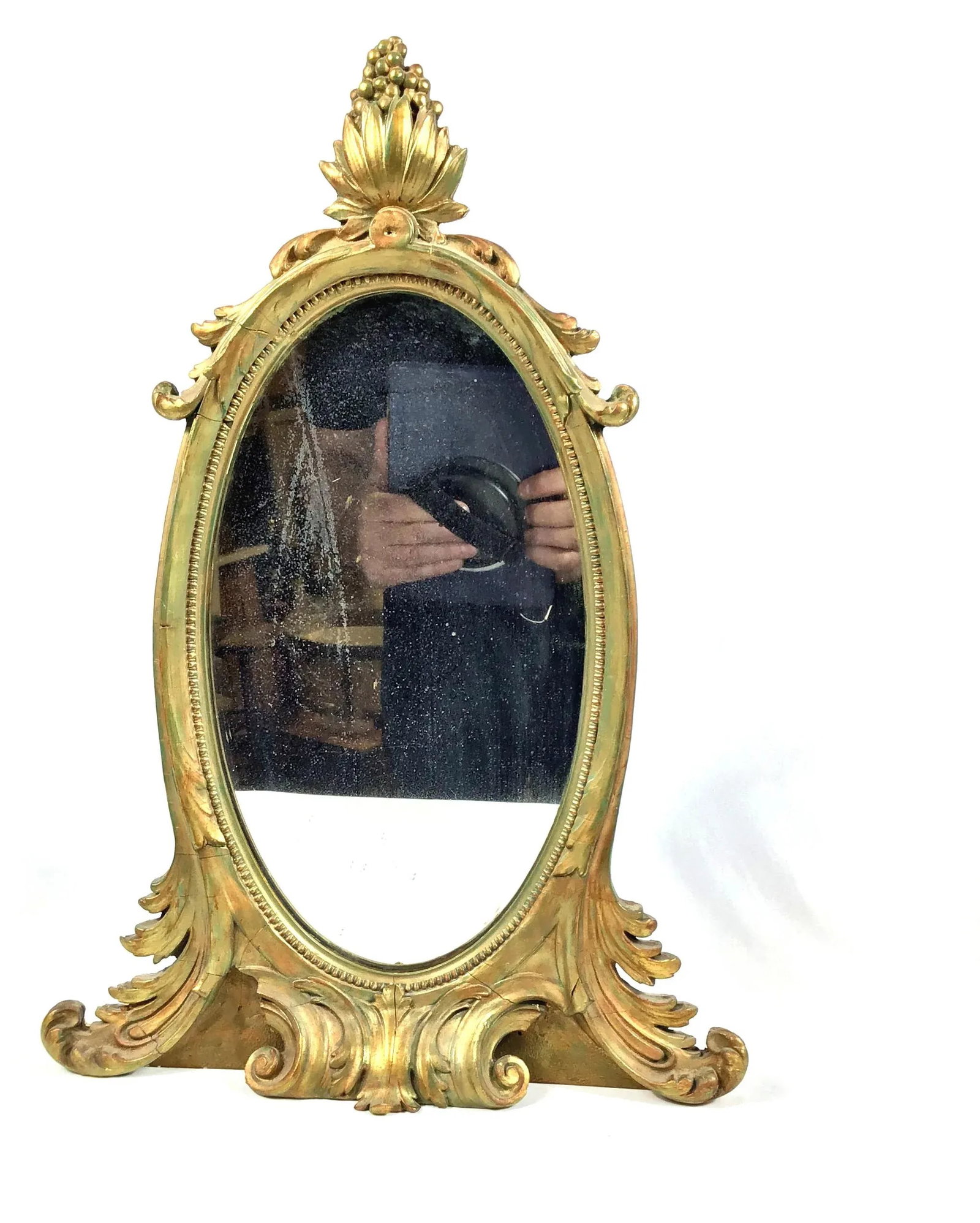 Antique Hand Carved Wood Table or Wall Mirror - 11