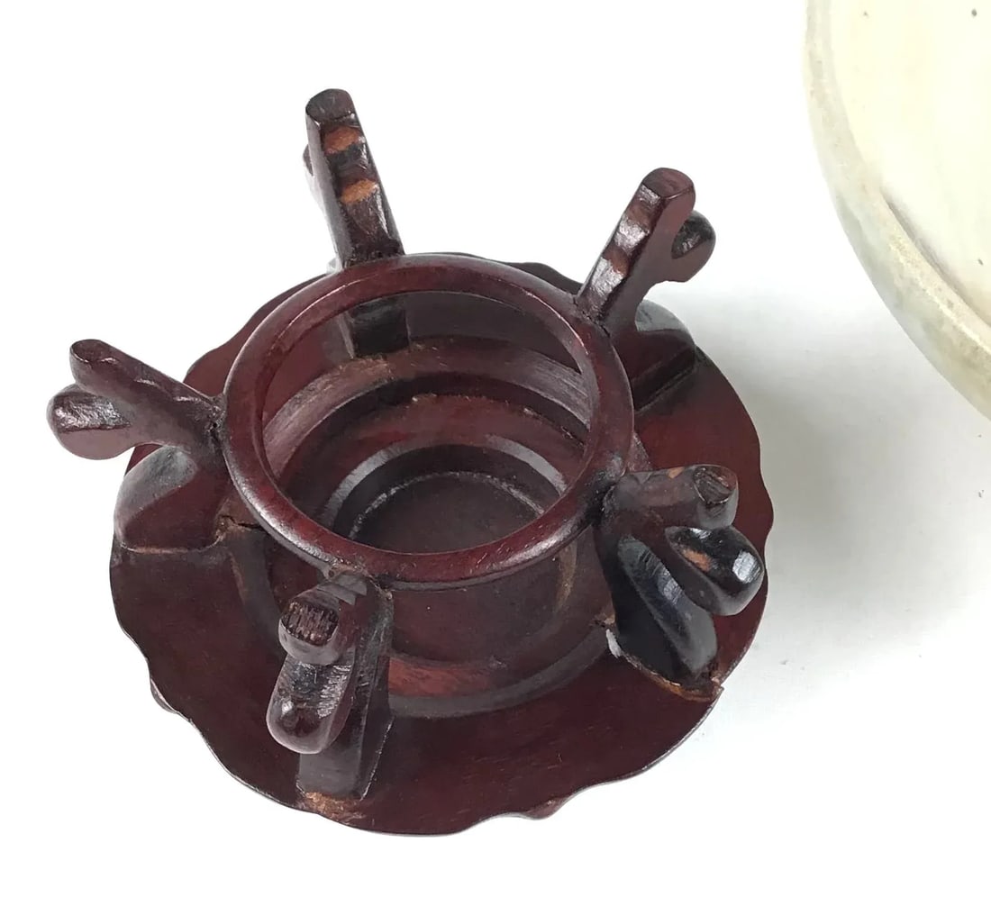 Chinese Junyao Style Oxidized Copper Pottery Bowl on Carved Rosewood Stand - 8