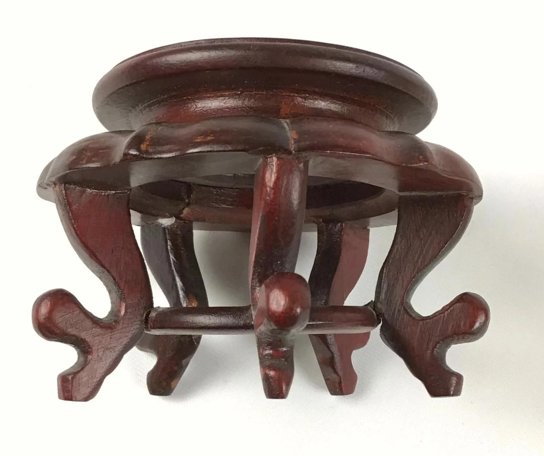 Chinese Junyao Style Oxidized Copper Pottery Bowl on Carved Rosewood Stand - 9