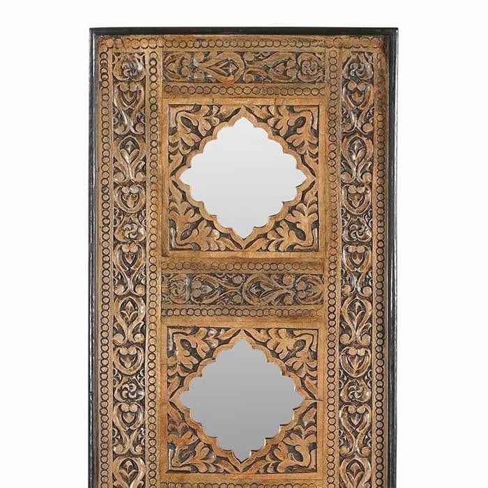 Hand Carved Vintage Panel Accented With Mirrors Ornate Wall Hanging Panel - 4