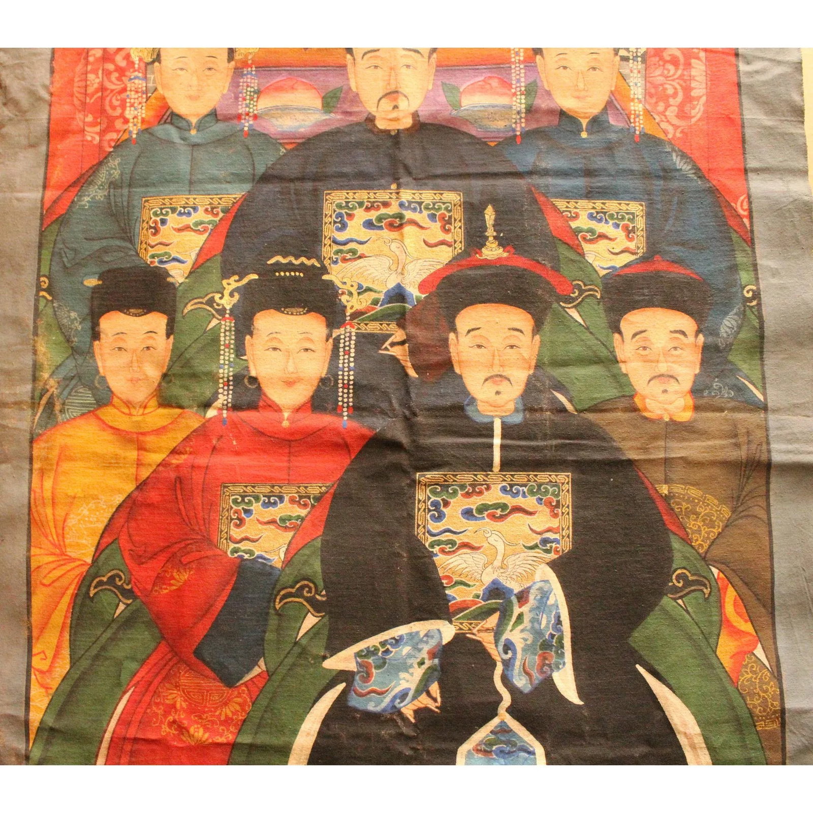 Chinese Hand-Painted Canvas Color Ink Ancestors Painting Art - 6