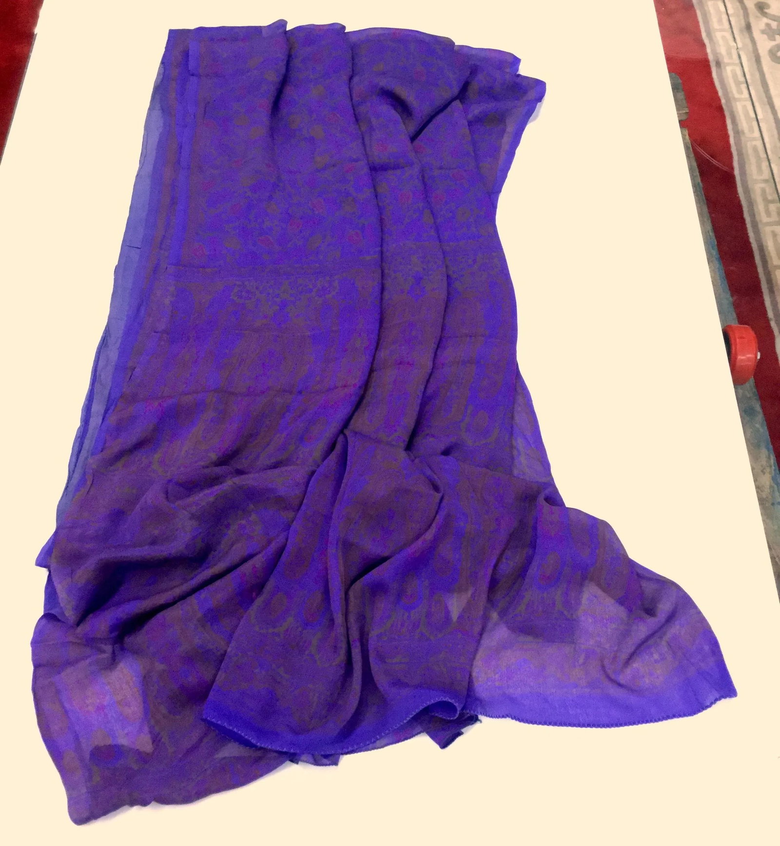 Antique Pure Silk Crepe De Chine Indian Sari - 2