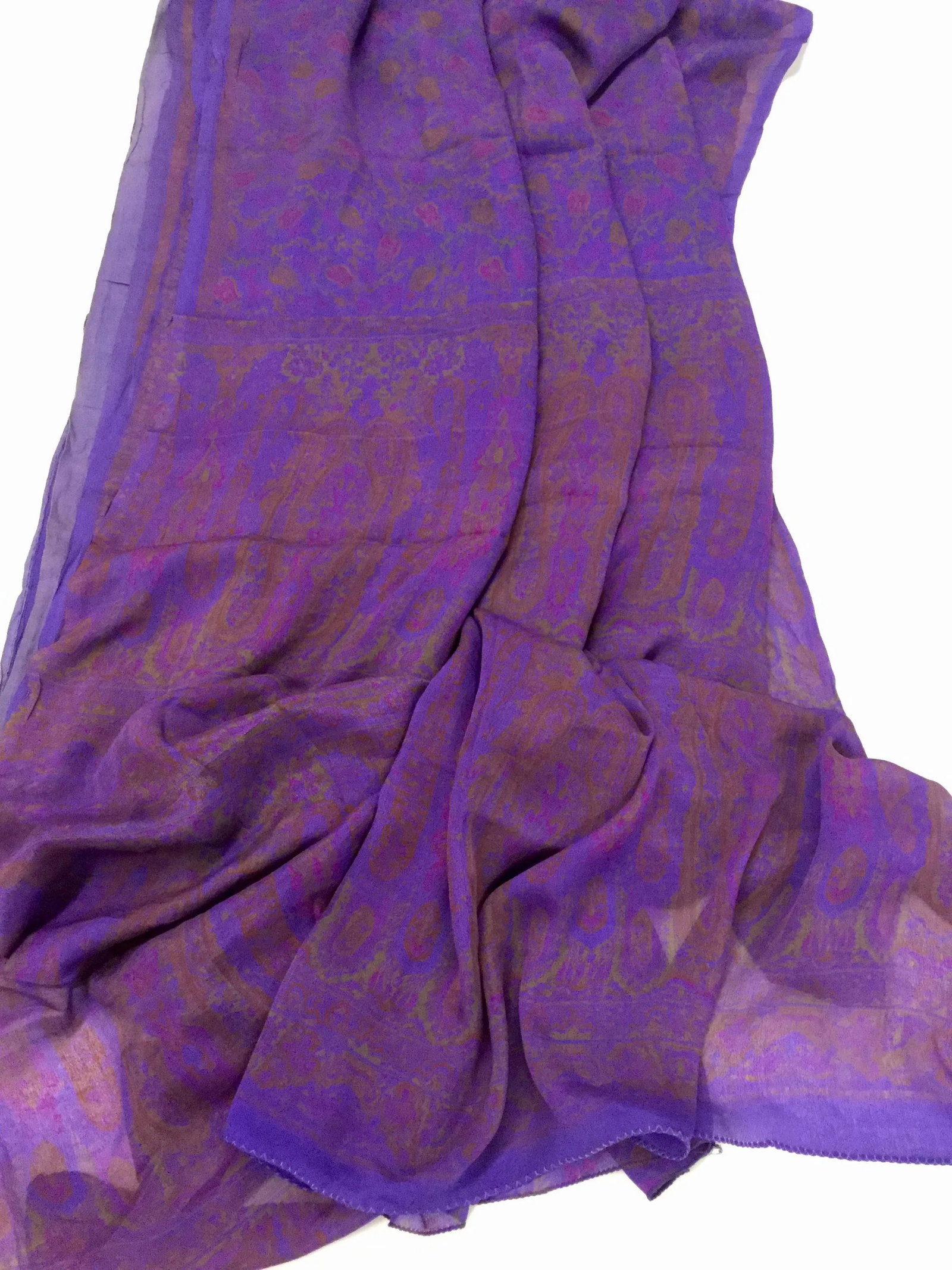 Antique Pure Silk Crepe De Chine Indian Sari - 3