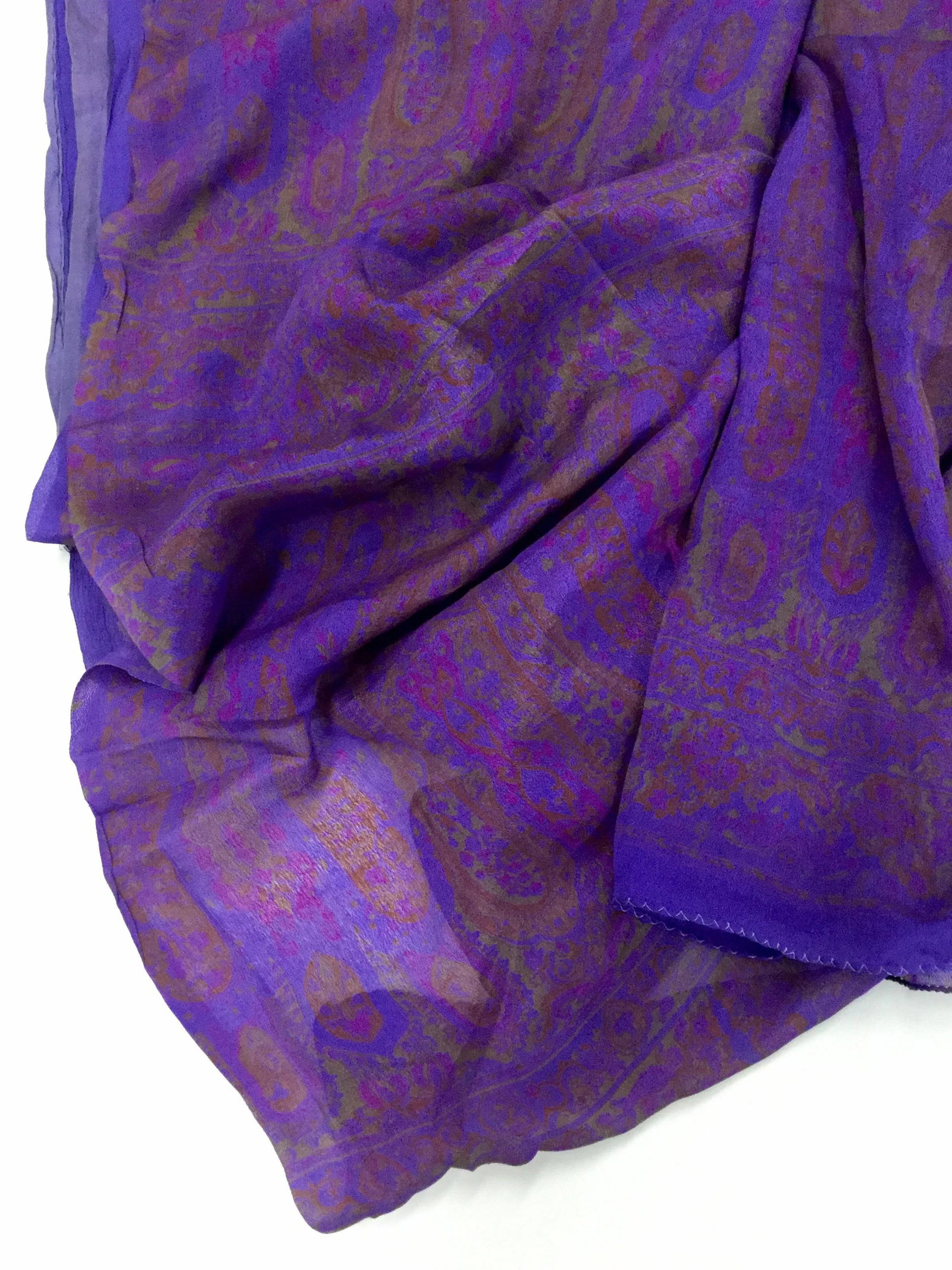 Antique Pure Silk Crepe De Chine Indian Sari - 5