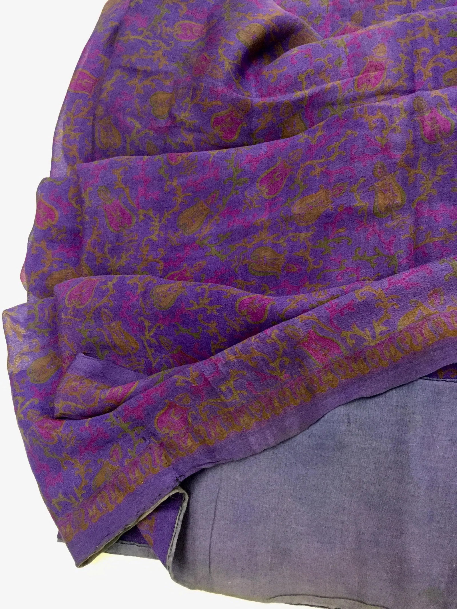 Antique Pure Silk Crepe De Chine Indian Sari - 7
