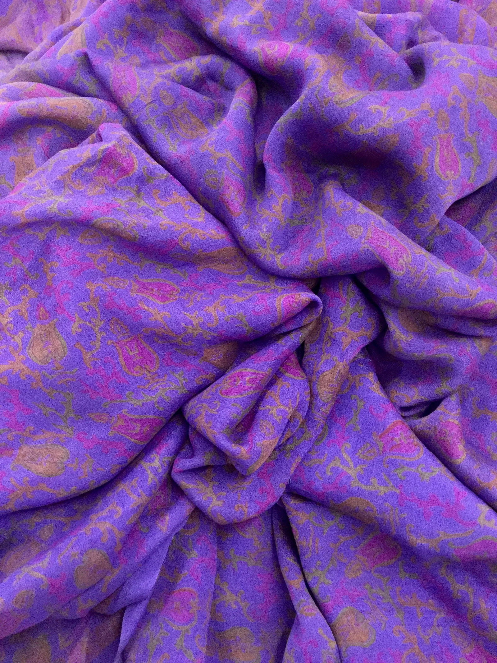 Antique Pure Silk Crepe De Chine Indian Sari - 8