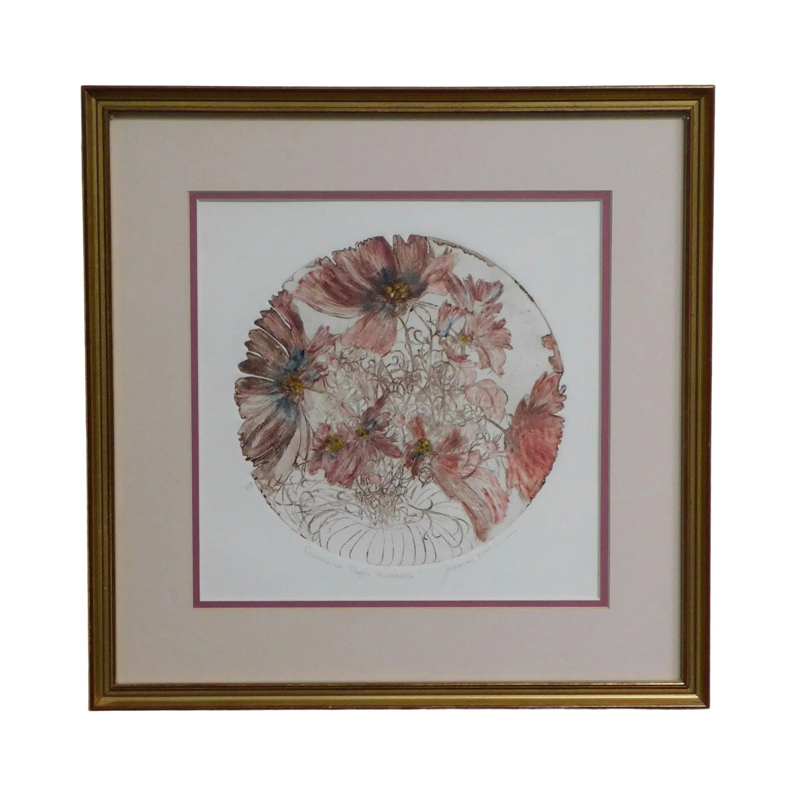 Framed, Hand-Colored Limited Edition Etching by Joanne Isaacs "Cosmos in Tapio Wirkkala": High Quality Custom Framed Using Museum Board. Artist Used Handmade Paper Imported From France. # 182/250 Each Image in Series is Uniquely Handpainted. Condition: Alterations: Original Condition