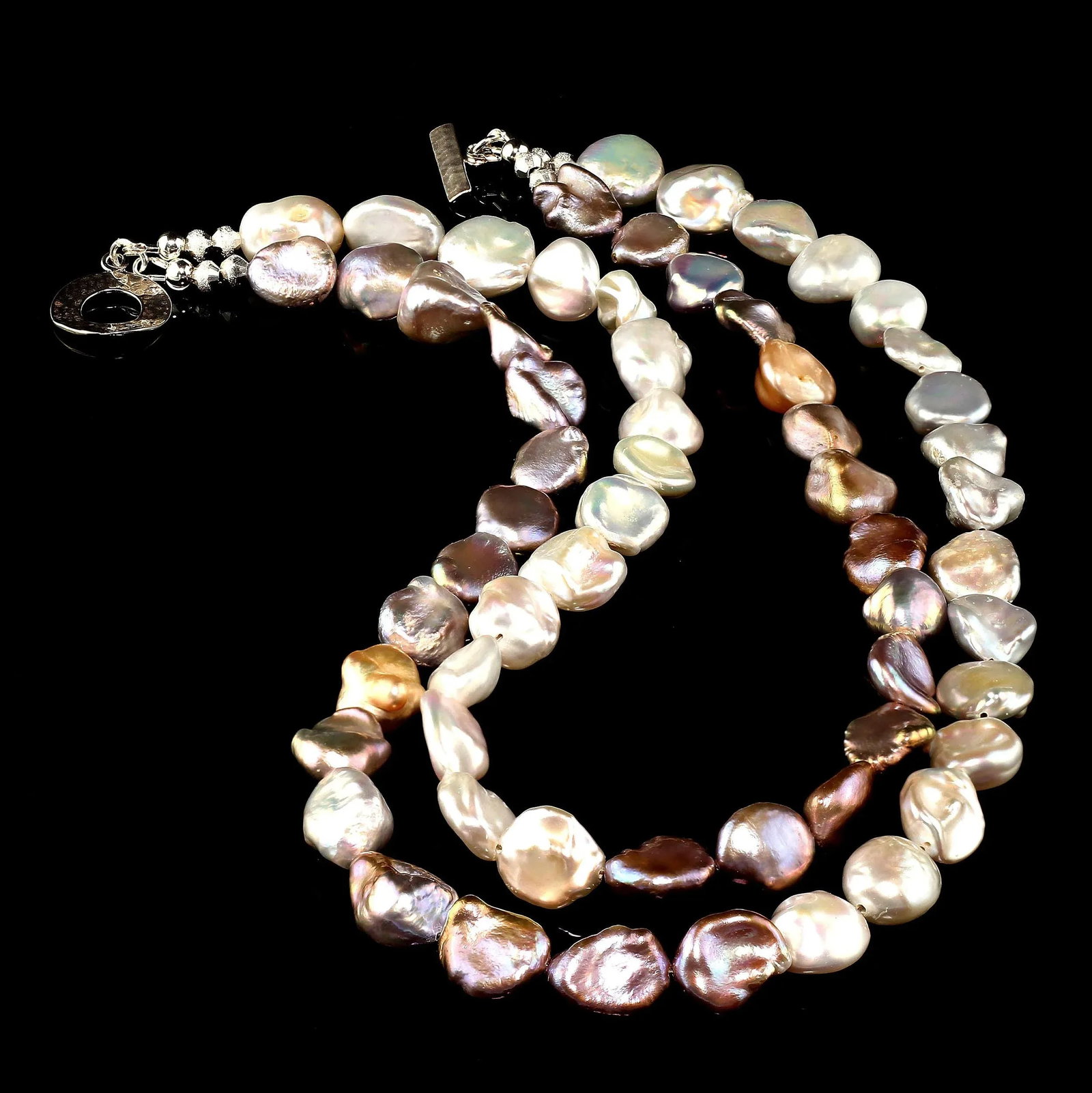 Two-Strand Pearls in Silver & White Cross Over Pattern Necklace - 7
