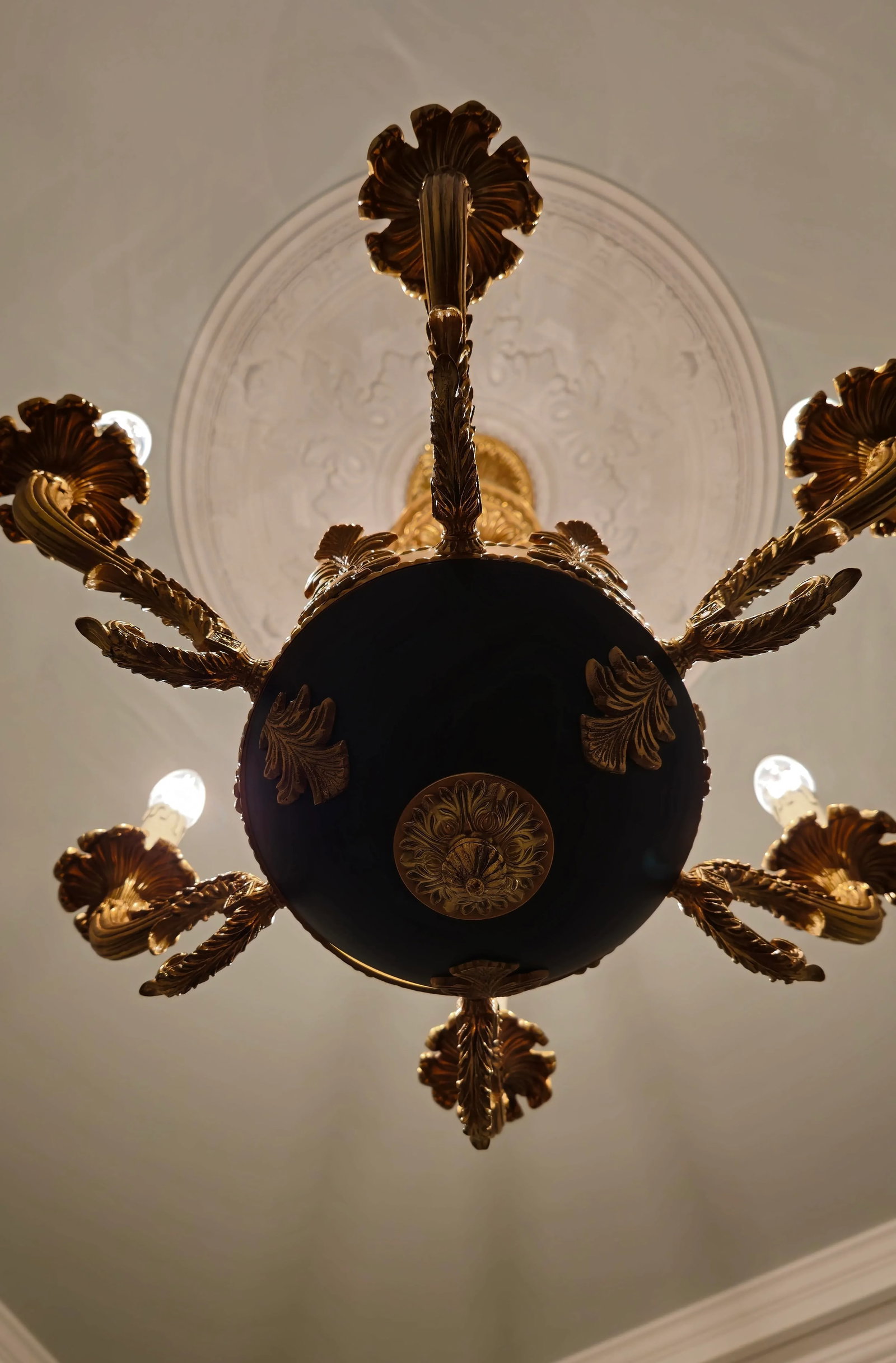 Small Brass Empire Lustre Chandelier in Antique Gold Finish - 11