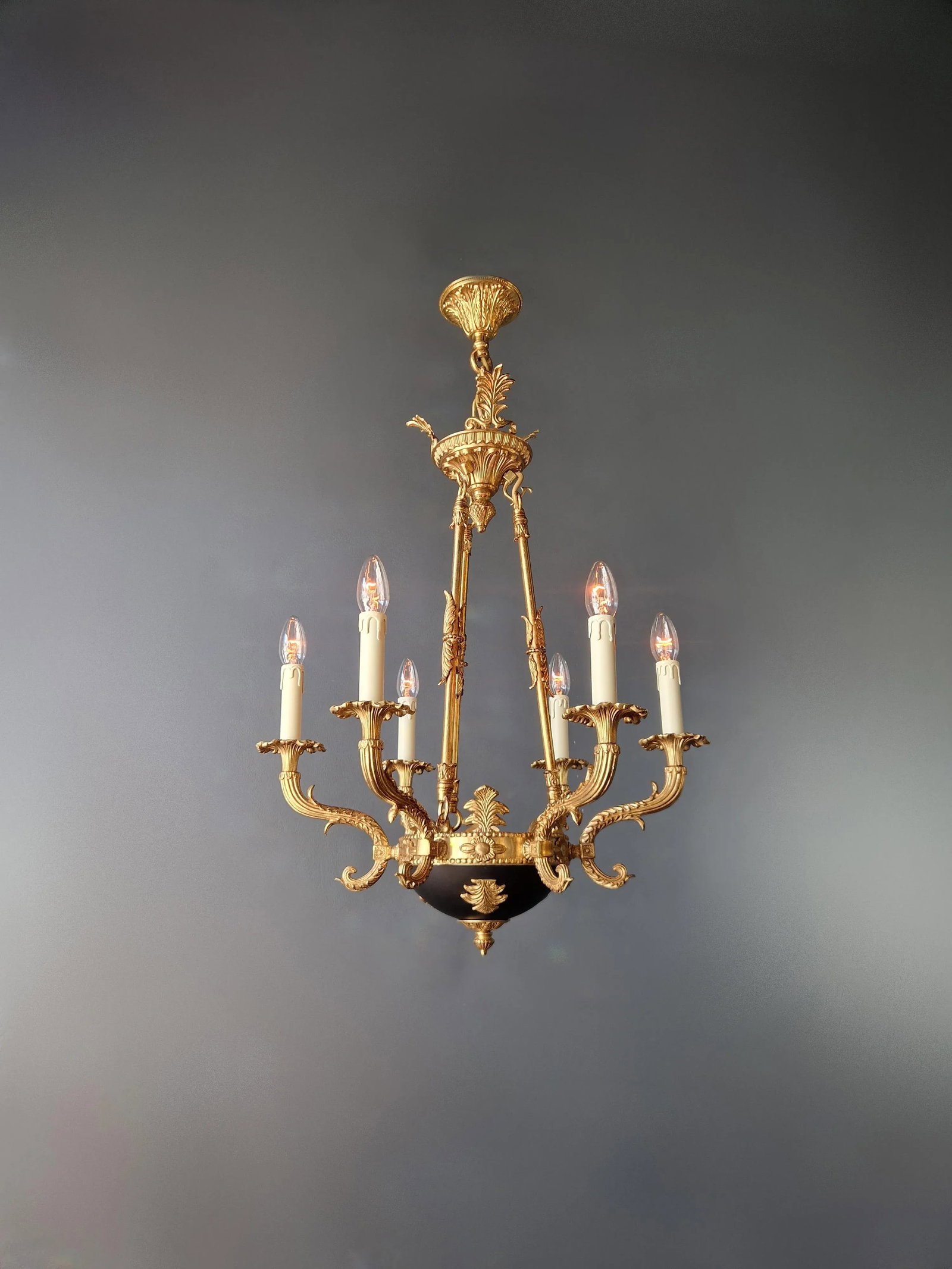 Small Brass Empire Lustre Chandelier in Antique Gold Finish - 3
