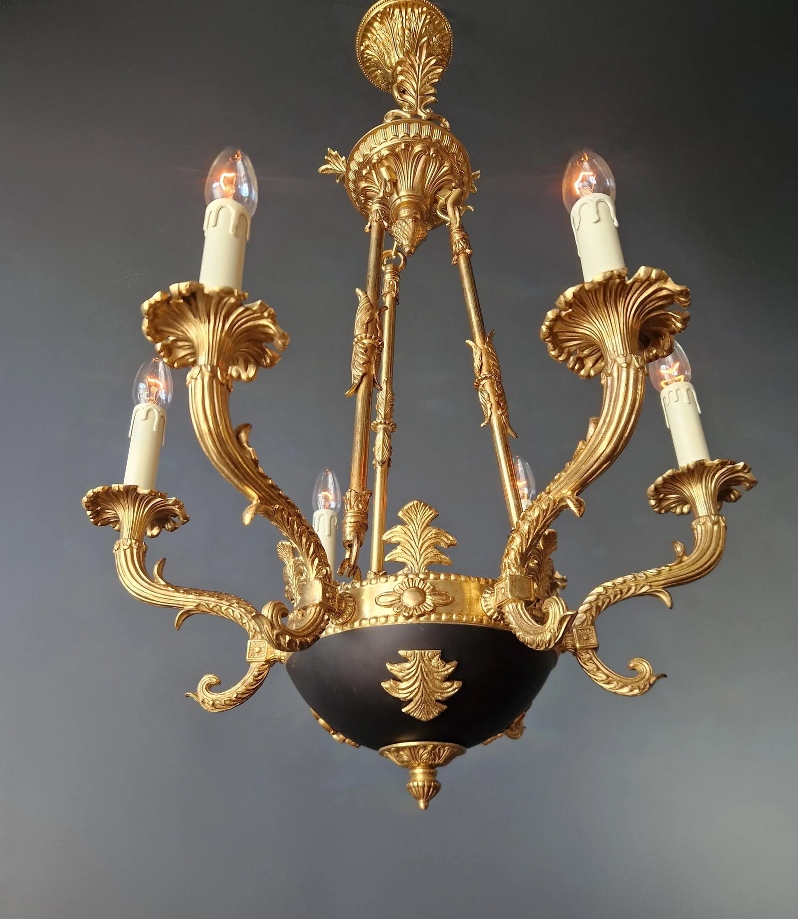 Small Brass Empire Lustre Chandelier in Antique Gold Finish - 5