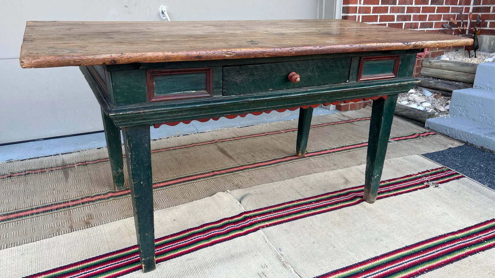 Antique Country French Canadian Paint Decorated Harvest Table, Circa 1830's - 12