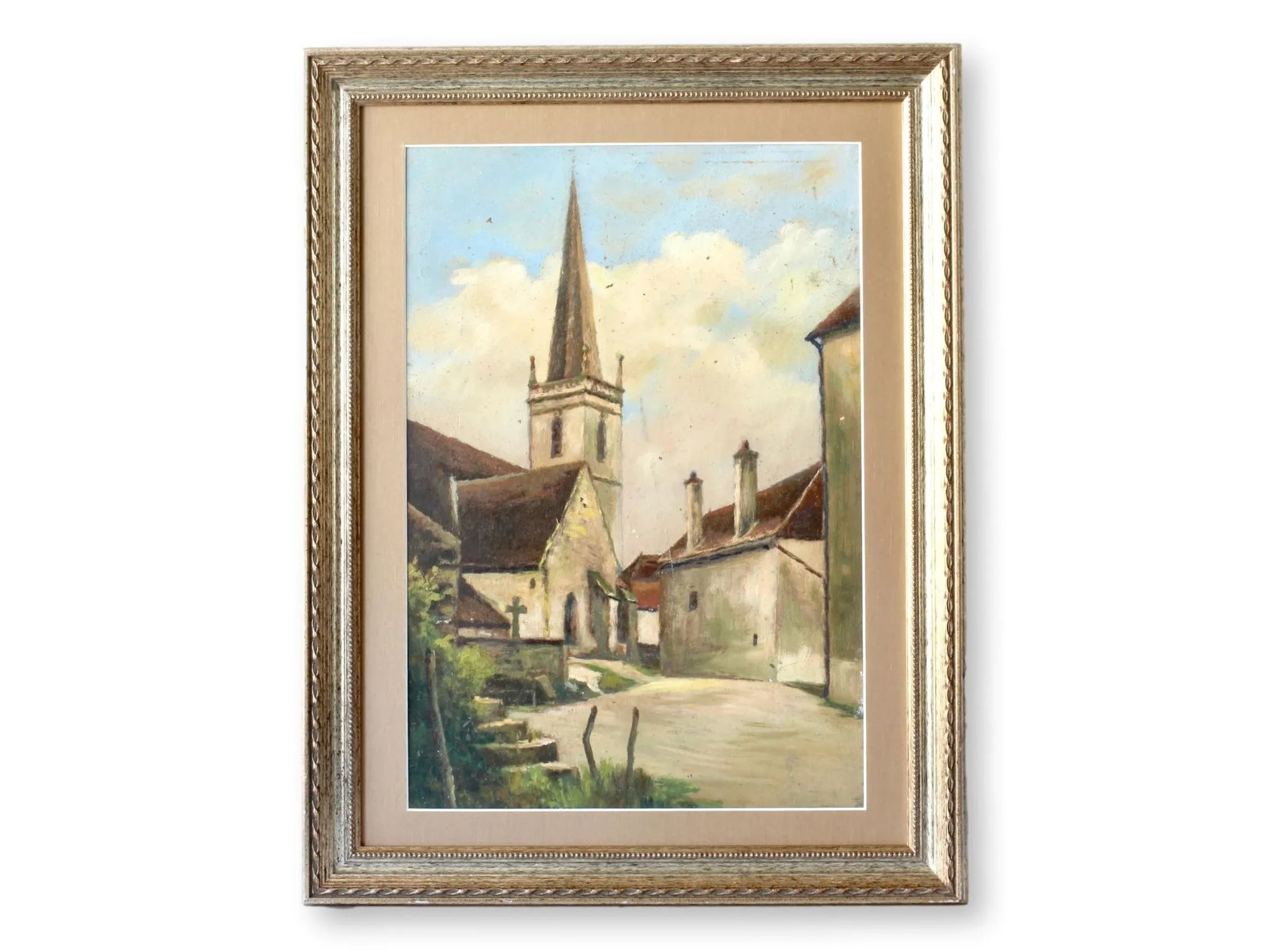 Midcentury French Village Church Scene - 2