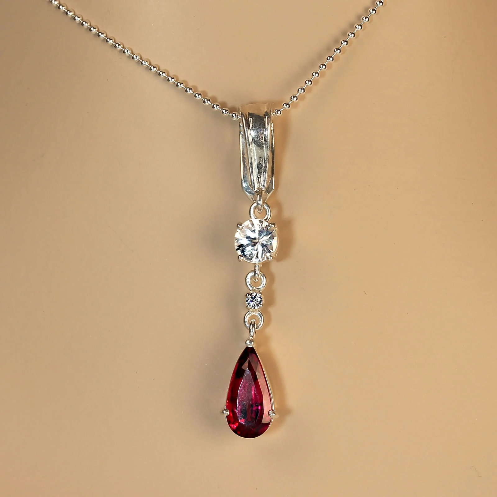 Rubelite and Genuine Real Zircon Pendant - 3