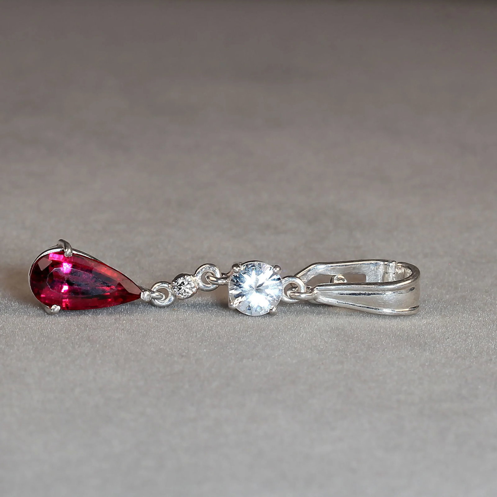 Rubelite and Genuine Real Zircon Pendant - 4