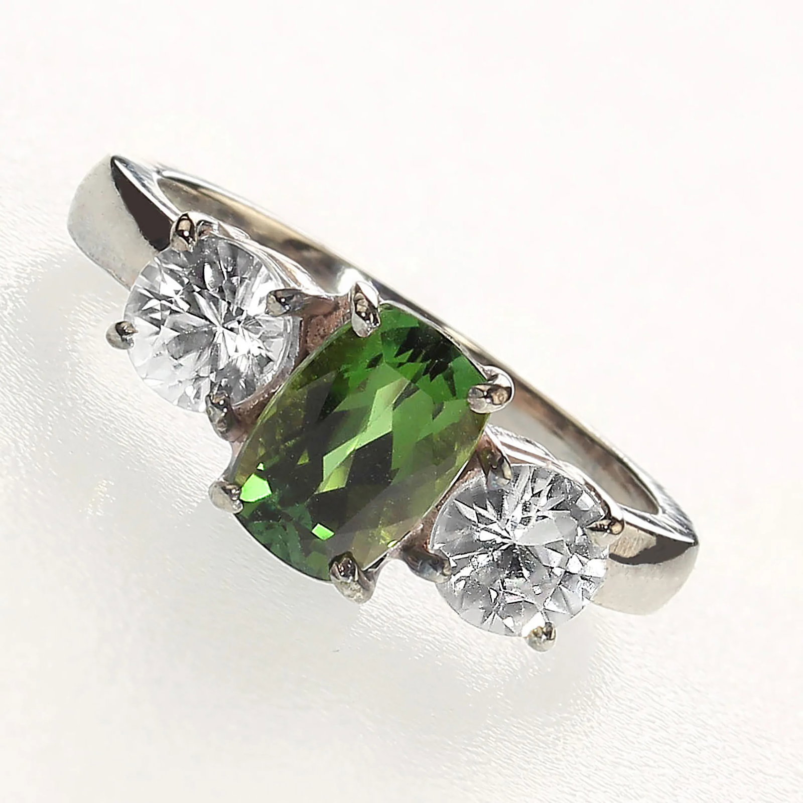 Oval Green Tourmaline Accented With Scintillating Real Zircons - 3