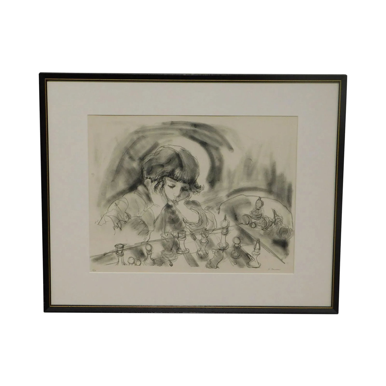 Evelyn Favus Lithograph, Child Playing Chess Signed & Numbered in Pencil 15/20 - 13