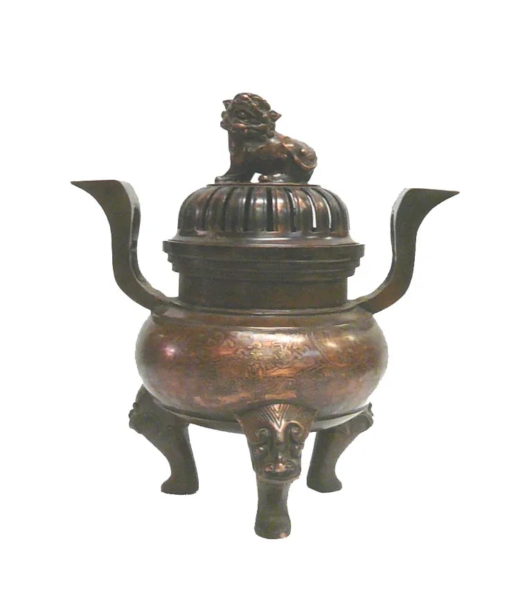 Chinese Bronze Foo Dogs Graphic Incense Burner (1 of 7)