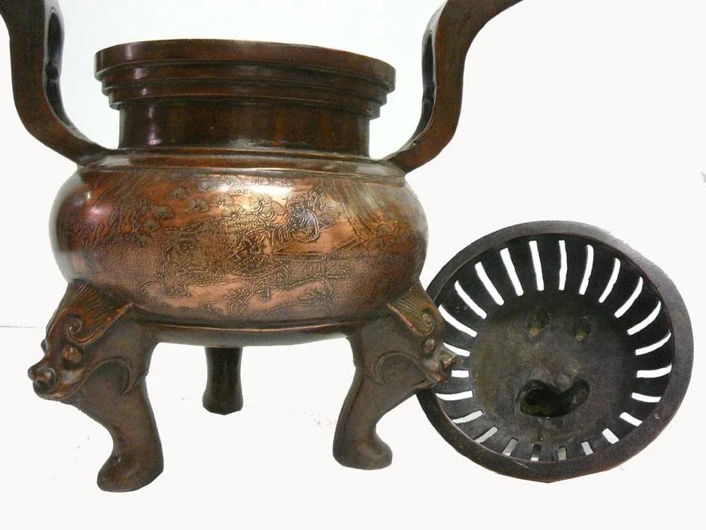 Chinese Bronze Foo Dogs Graphic Incense Burner - 4