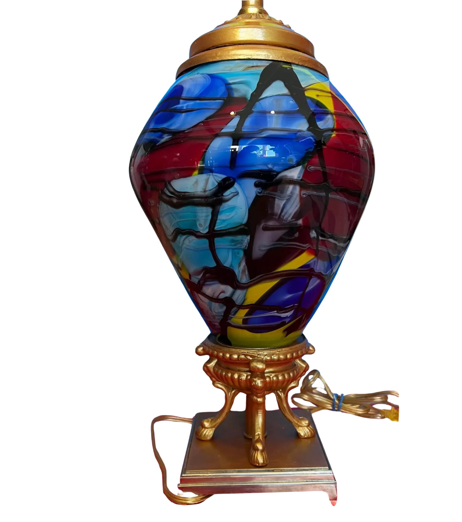 Art Glass Brass Abstract Multicolor Table Lamp - 10