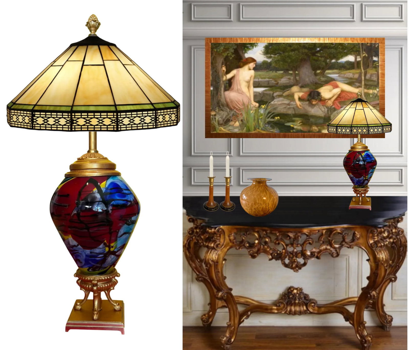 Art Glass Brass Abstract Multicolor Table Lamp - 4