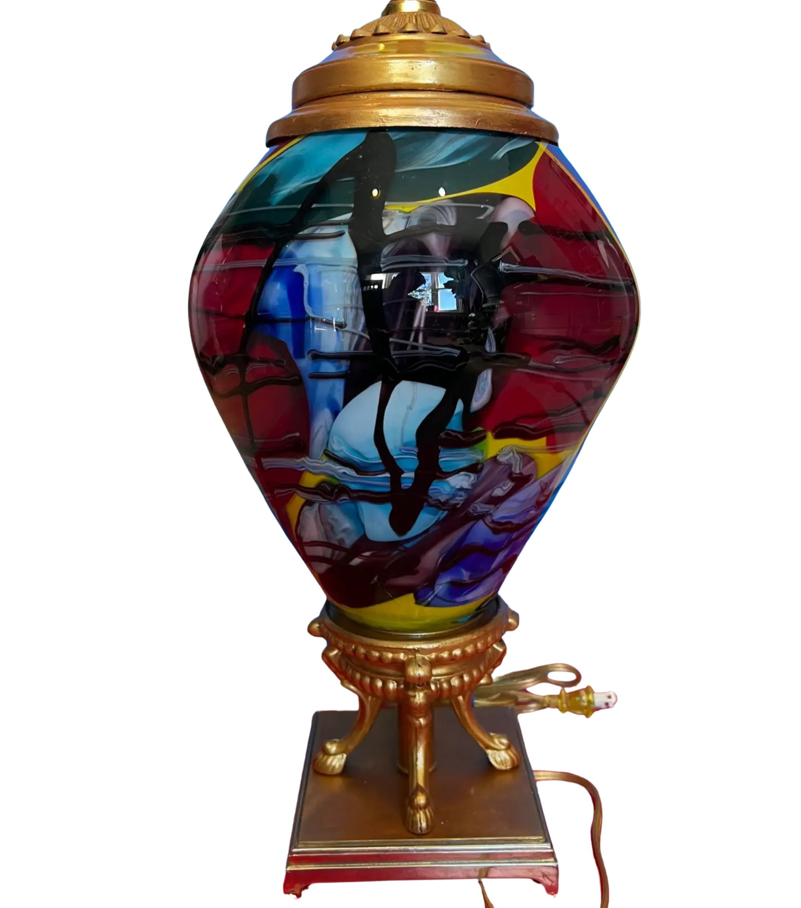 Art Glass Brass Abstract Multicolor Table Lamp - 8