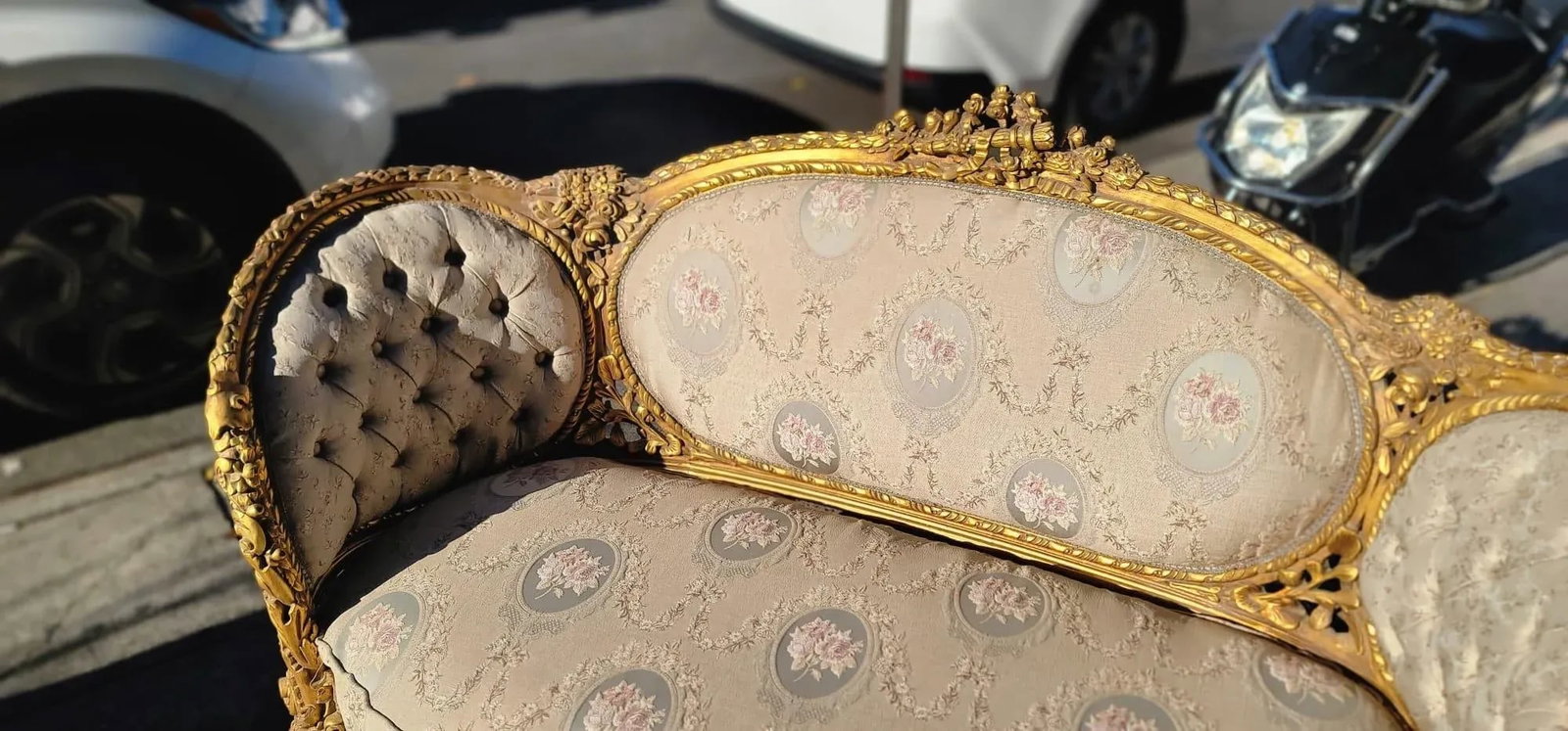 Vintage French Style Gold Leaf Loveseat Sofa - 12
