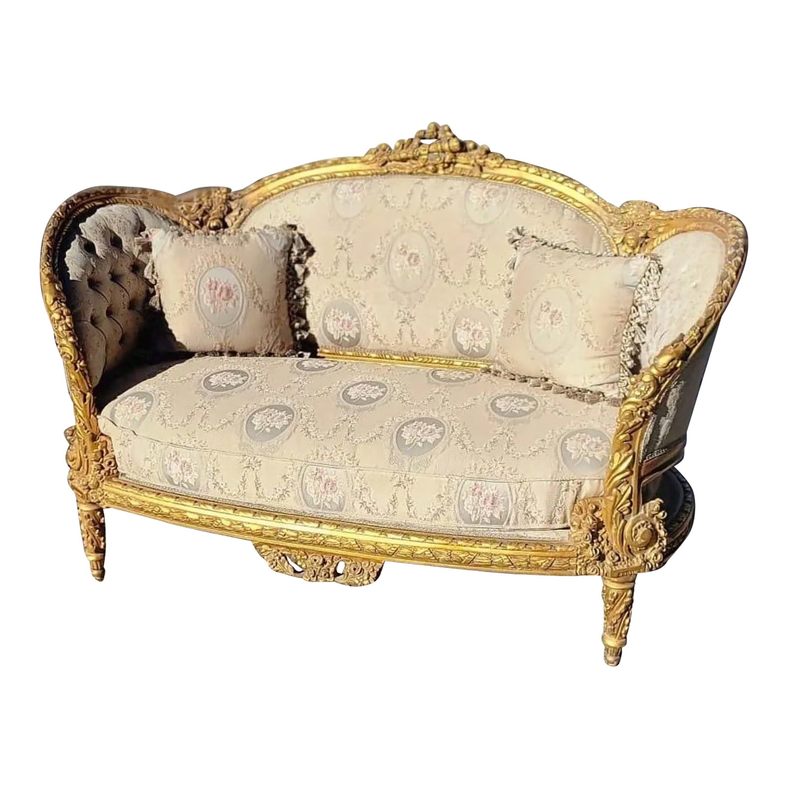 Vintage French Style Gold Leaf Loveseat Sofa (1 of 12)