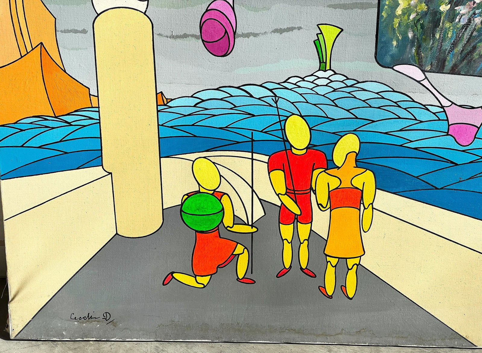 Vintage Italian Futuristic Surrealist Painting "Il Giardino-Degli Eletti" by Diego Cecchin (1987) - 8