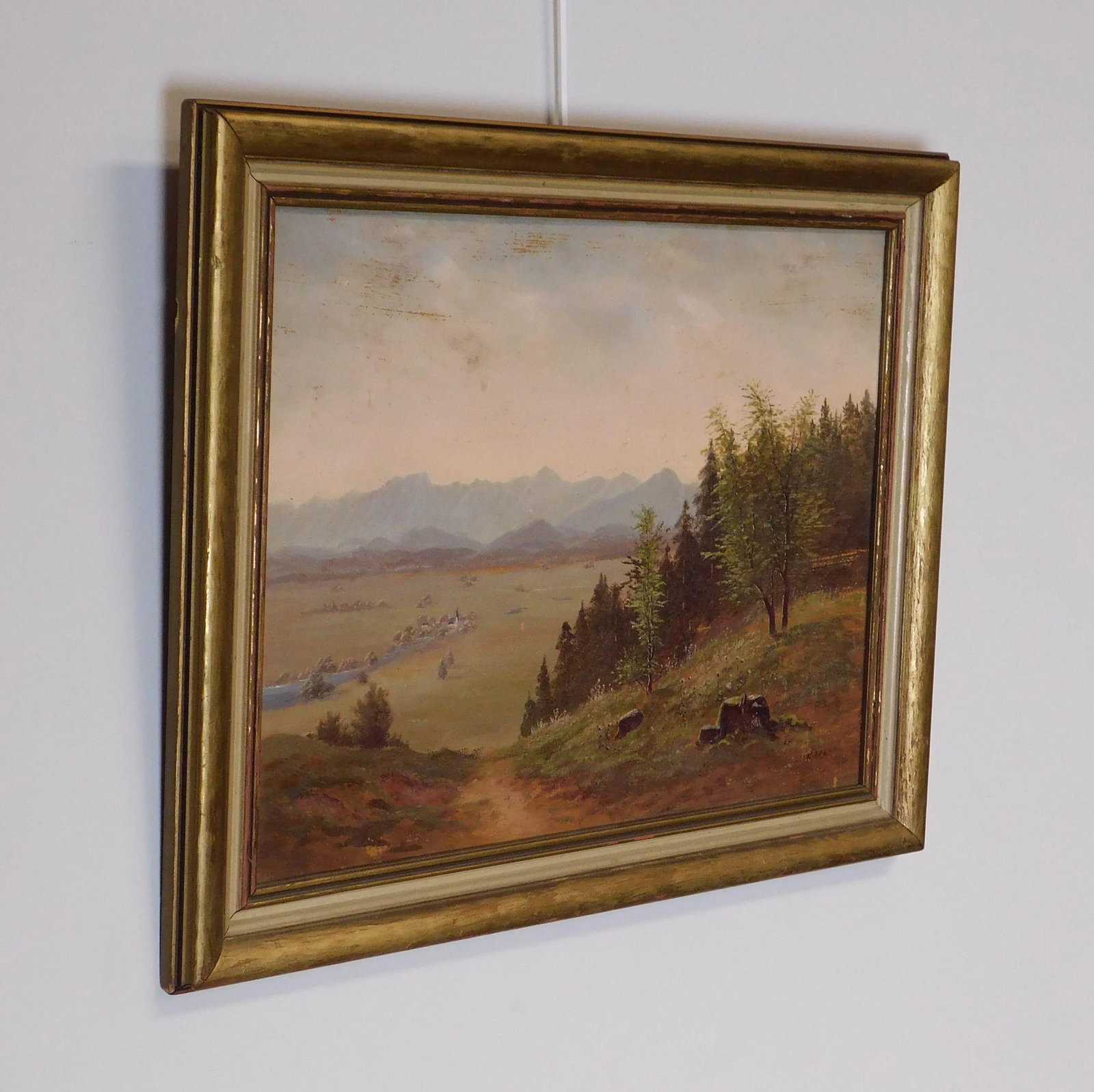 Mountain Valley Scene Framed Oil Painting On Board - Artist's Signature Illegible - 4