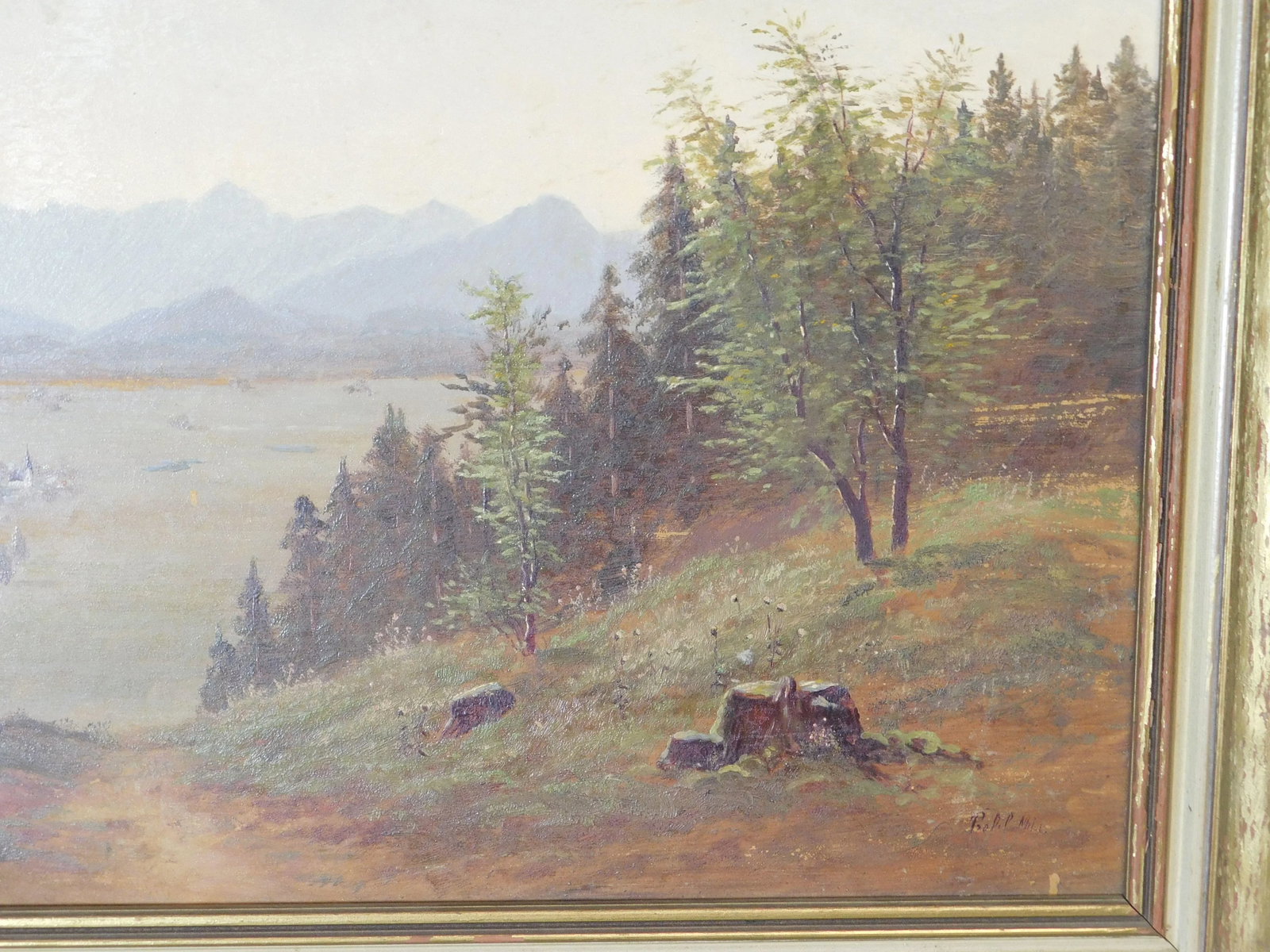 Mountain Valley Scene Framed Oil Painting On Board - Artist's Signature Illegible - 8