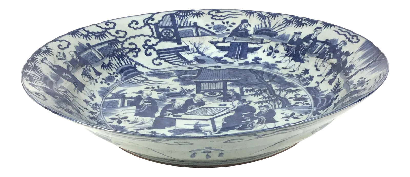 Mid 1800's Chinese Antique Porcelain Charger: A rare example of Chinese porcelain at it's very best. This very large Charger has been hand decorated and tells a story of life in China during this period. A typical day in the life during the Qing 