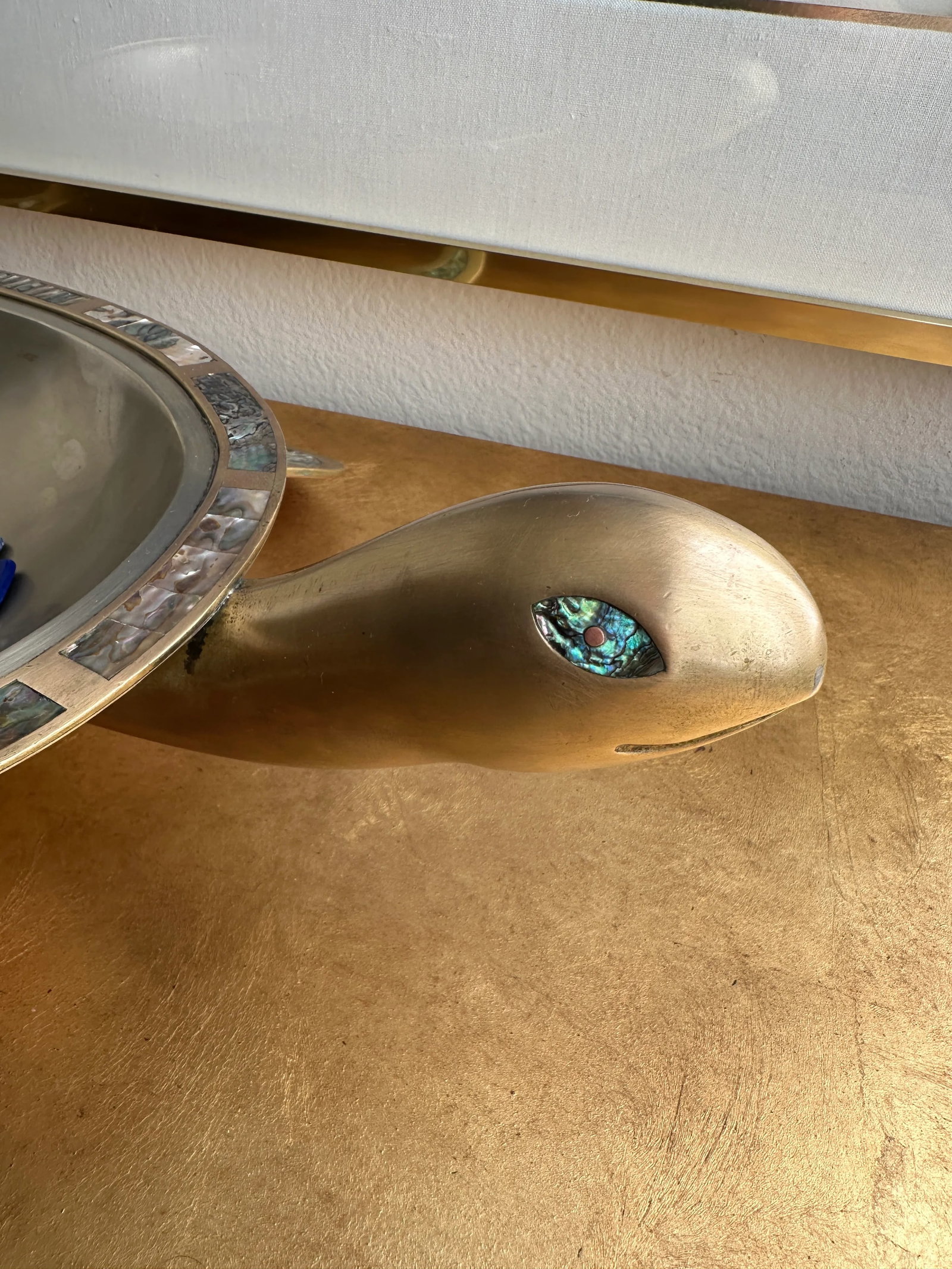 1970s Brass and Abalone Shell Turtle Sculpture Platter - 8