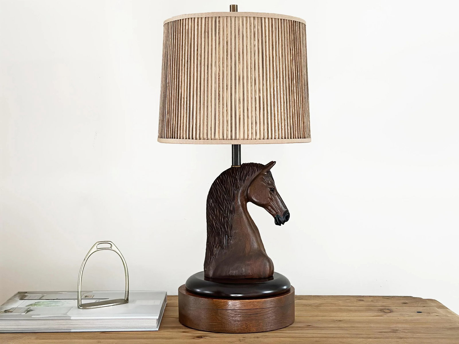 1950s Vintage A. Brandt Ranch Oak Equestrian Carved Horse Table Lamp - 10