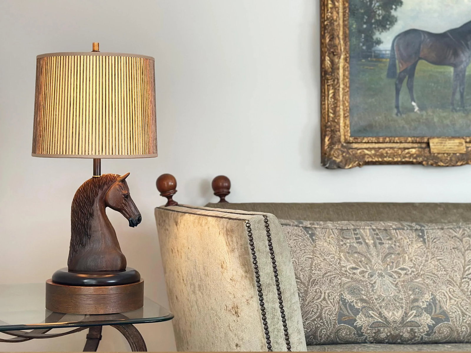 1950s Vintage A. Brandt Ranch Oak Equestrian Carved Horse Table Lamp - 11