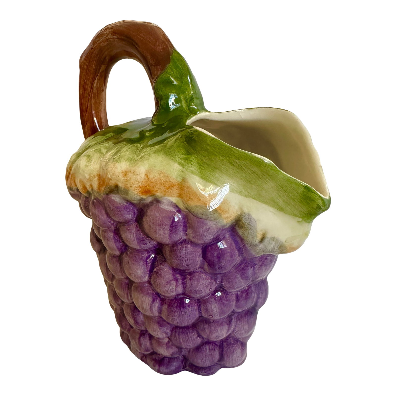 Vintage Portugese Grape Motif Majolica Pitcher: Vintage Grape Motif Portuguese Pitcher, perfect for Garden Parties and to mix and match with other whimsical dinnerware. 8in w x 6in d x 9.5in h Make sure to follow me, I have flash sales for my