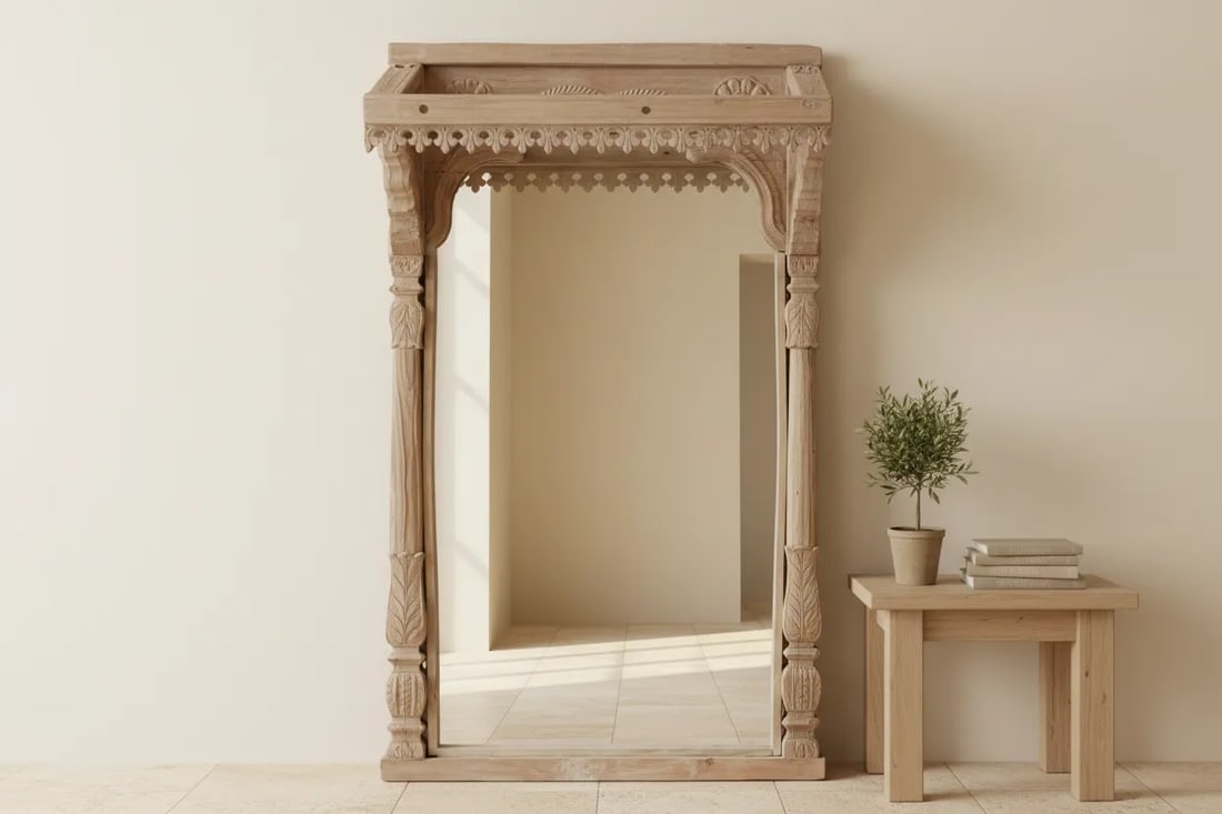 One-of-a-Kind Sun-Bleached Teak Arch Mirror - 2