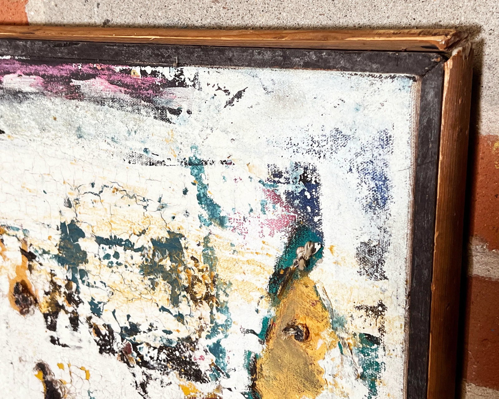 Vintage Mid Century Abstract Expressionist Painting With Mixed Media Stitching - 10