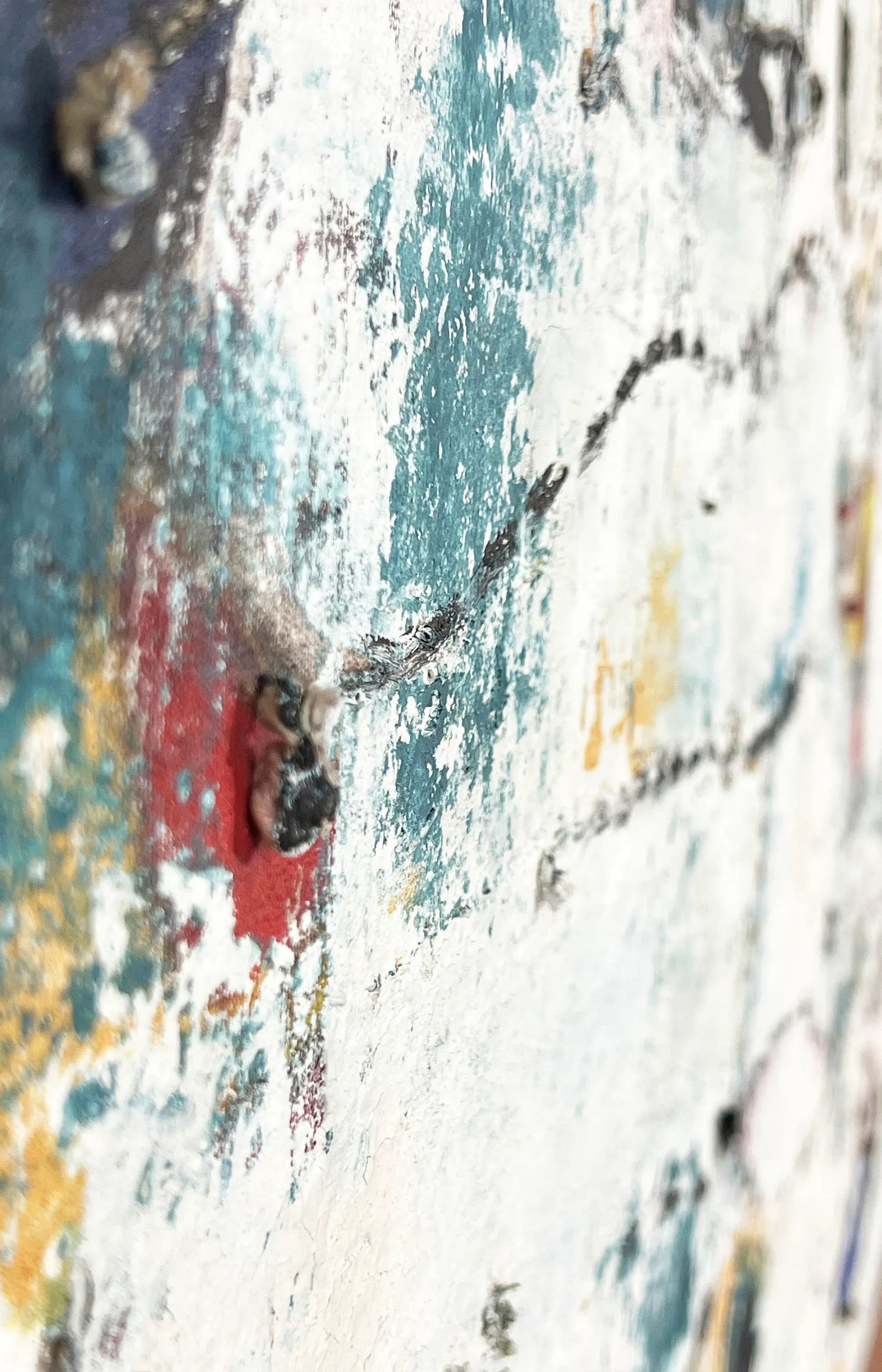 Vintage Mid Century Abstract Expressionist Painting With Mixed Media Stitching - 5