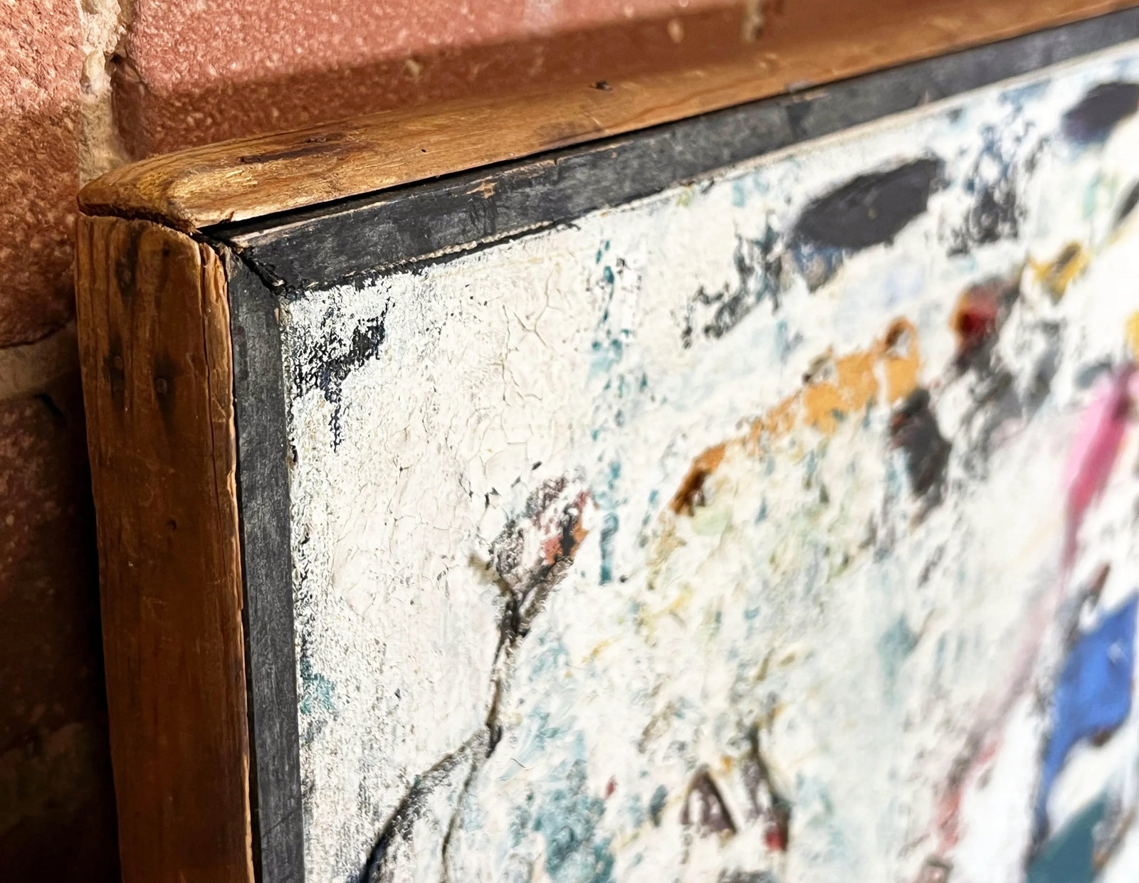Vintage Mid Century Abstract Expressionist Painting With Mixed Media Stitching - 9