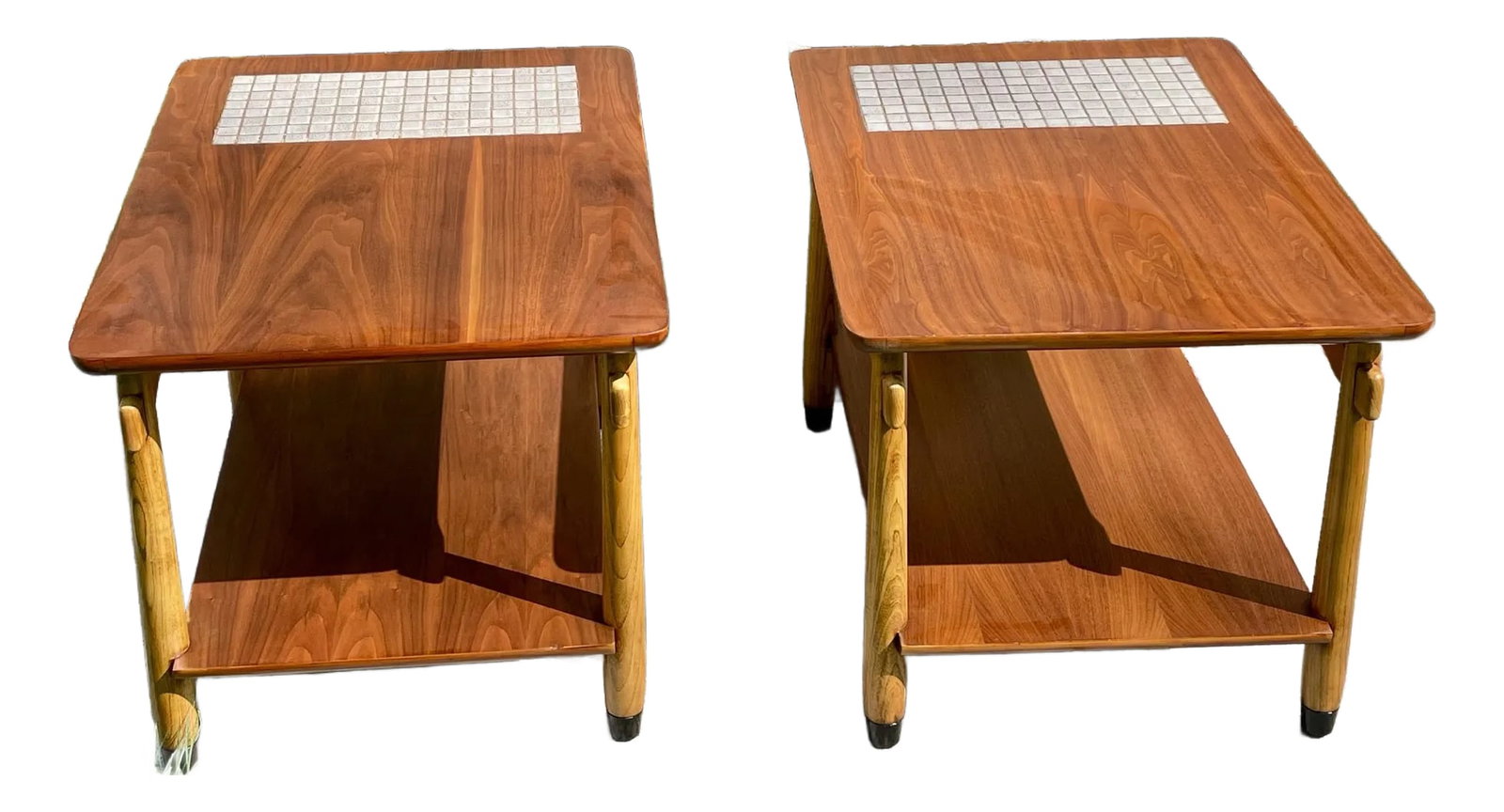 Lane "Monte Carlo" Walnut & Tile Inlay End/Side Tables 1960s Pair Mid-Century Modern (1 of 12)